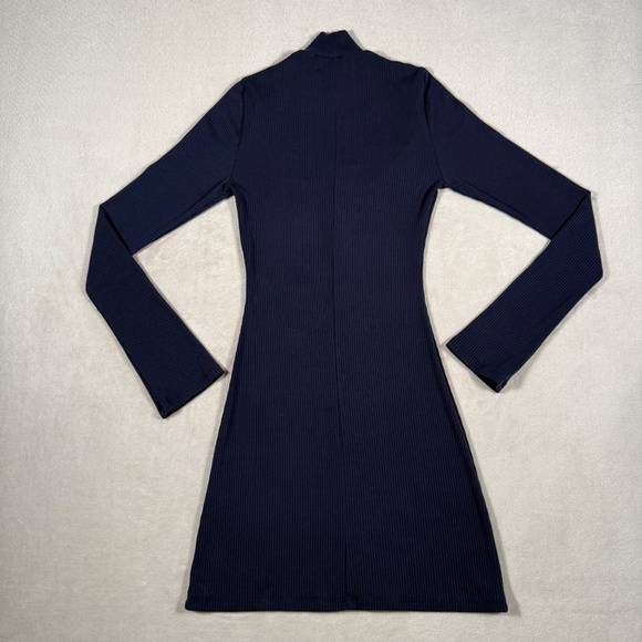 Reformation Dress Womens Small Navy Greer Mock Neck Ribbed Long Sleeve Mini - Picture 6 of 13